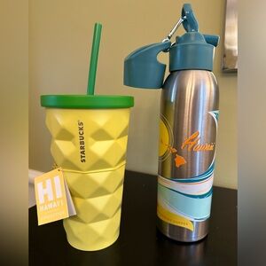 🌺Starbucks HAWAII set! Metal Pineapple Straw Cup & Bottle w/2 Lids ~ NEW!